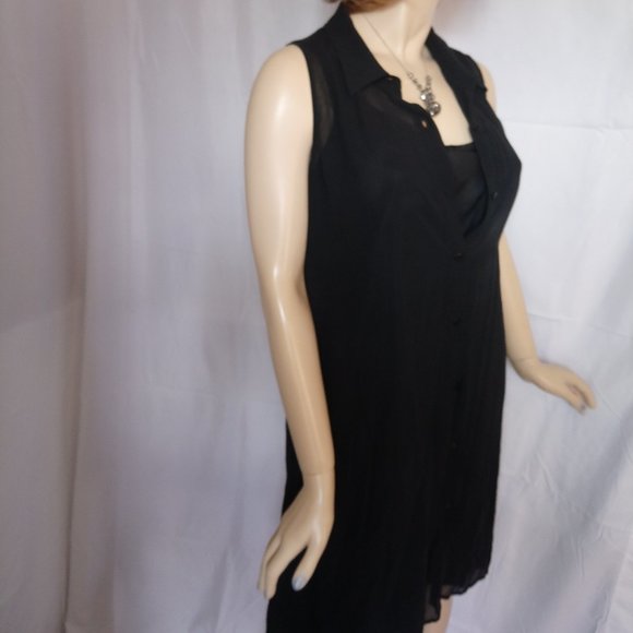 NWT Eileen Fisher Black Silk Slip & Overlay Dress Set Sz S  100% Silk - Picture 3 of 6
